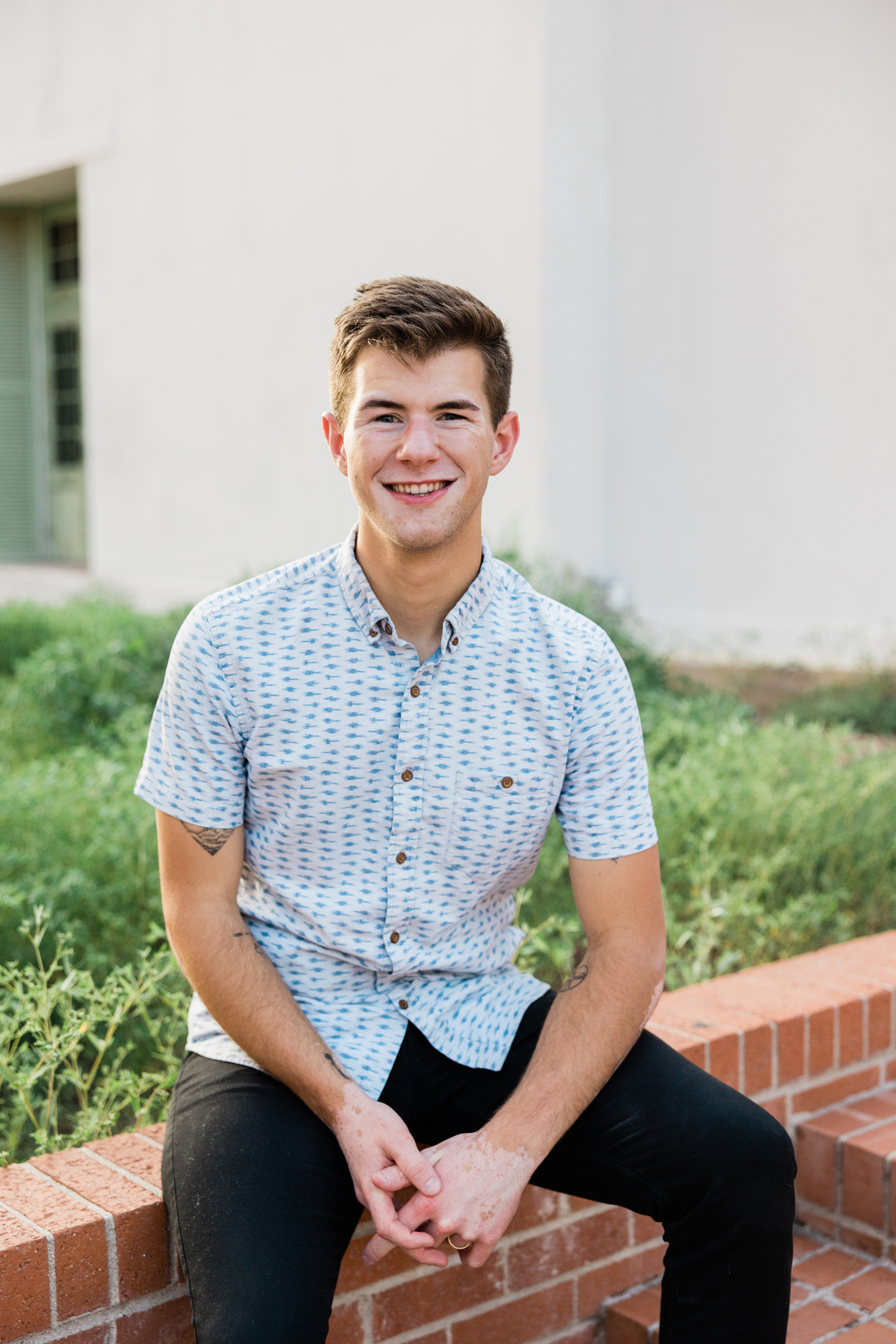 Man in Patterned Dress Shirt Outdoors